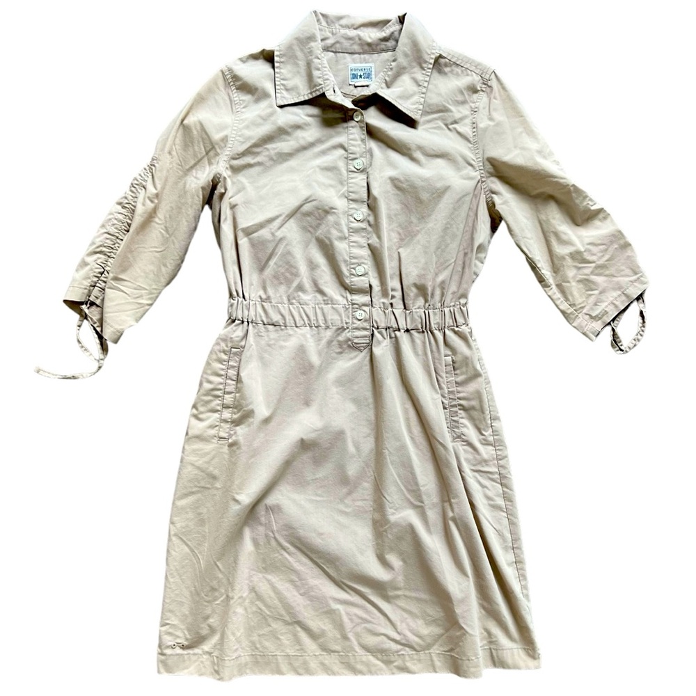 Converse Khaki Long Sleeve Dress Retro Pin-Up Elastic Waist Women's size Medium